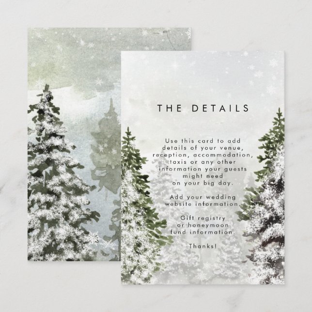 rustic winter trees wedding details information enclosure card (Front/Back)