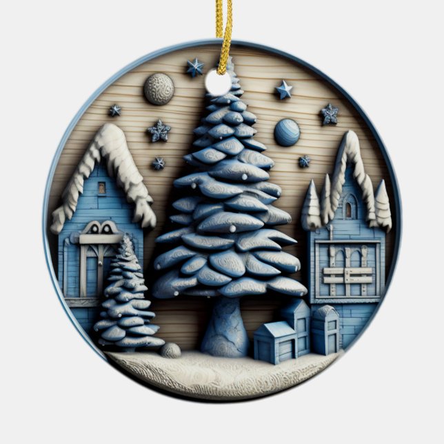 Rustic Winter Village Ornament (Front)