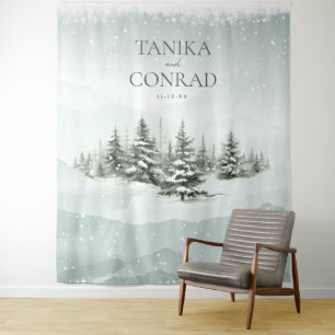 Rustic Winter Wedding Arch Forest Green ID1049 Tapestry