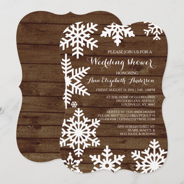 Rustic Winter Wedding Barn Wood  Bridal Shower Invitation (Front/Back)