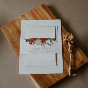 Rustic Winter Wedding Belly Band Evergreen Holly Invitation Belly Band