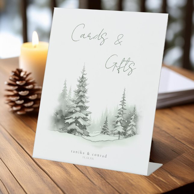 Rustic Winter Wedding Cards & Gifts Green ID1049 Pedestal Sign (Creator Uploaded)