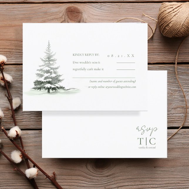 Rustic Winter Wedding  Forest Green ID1049 RSVP Card (Creator Uploaded)
