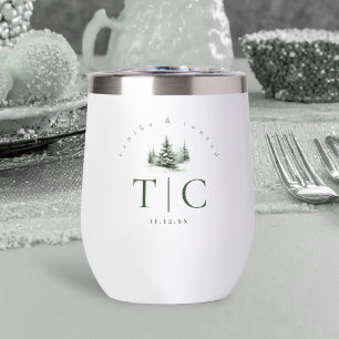 Rustic Winter Wedding Initials Forest Green ID1049