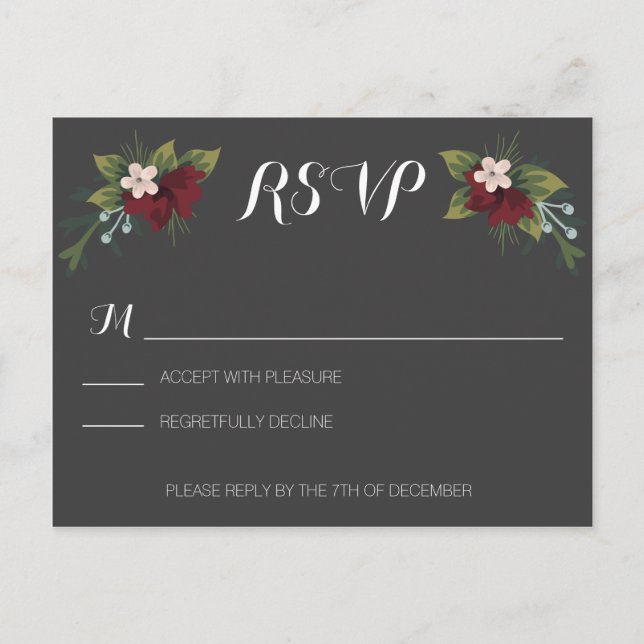 Rustic Winter Wedding RSVP Invitation Postcard (Front)