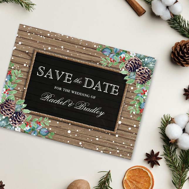 Rustic Winter Wedding Save the Date Postcard (Creator Uploaded)