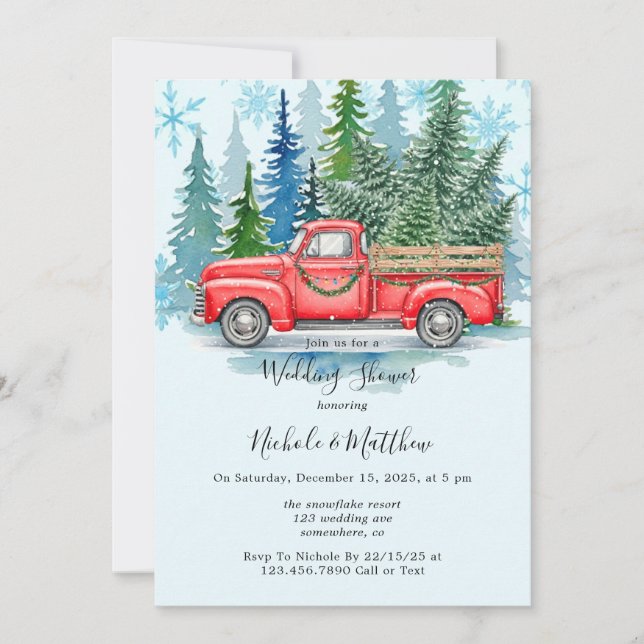 Rustic Winter Wedding Truck Bridesmaids Favour Invitation (Front)