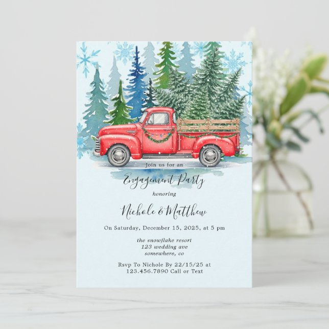 Rustic Winter Wedding Truck Engagement Party Invitation (Standing Front)