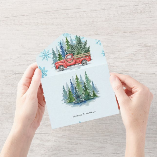 Rustic Winter Wedding Truck Wedding All In One Invitation (Opening)