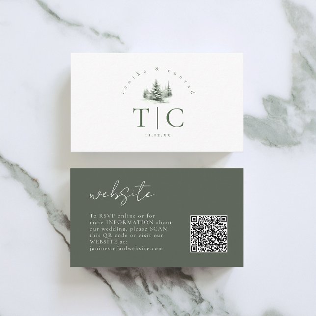 Rustic Winter Wedding Website QR Code Green ID1049 Enclosure Card (Creator Uploaded)