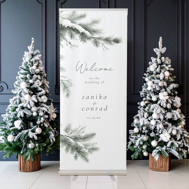 Rustic Winter Wedding Welcome Forest Green ID1049 Retractable Banner (Creator Uploaded)