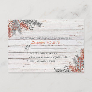 Rustic Winter Whitewashed Wood Wedding RSVP Card
