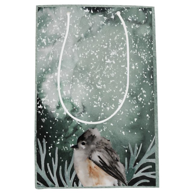 Rustic Winter with Cosy Bird Christmas Holiday Medium Gift Bag (Front)