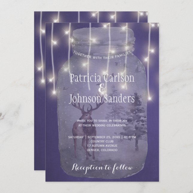 Rustic Winter Wonderland Lights Chalkboard Wedding Invitation (Front/Back)