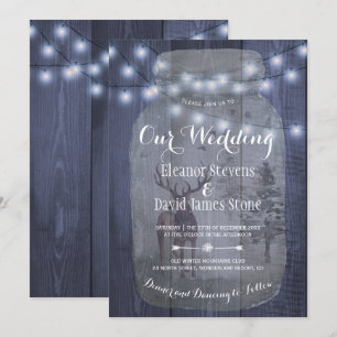 Rustic Winter Wonderland Mason Jar Lights Wedding Invitation