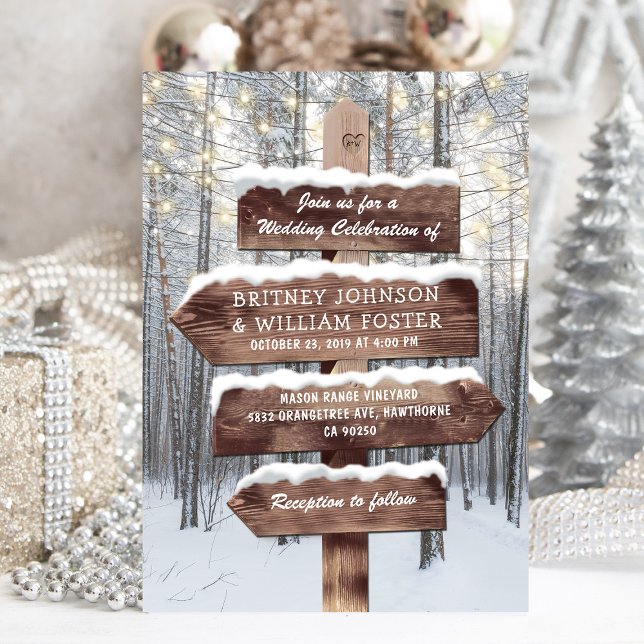 Rustic Winter Wonderland Woodland Lights Wedding Invitation (Creator Uploaded)
