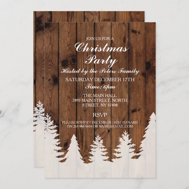 Rustic Winter Wood Trees Christmas Party Invite (Front/Back)