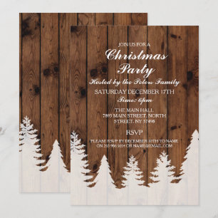 Rustic Winter Wood Trees Christmas Party Invite