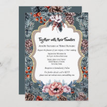 Rustic winter woodgrain pine cone berry holiday