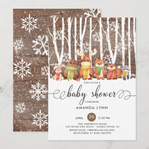 Rustic Winter Woodland Animals Baby Shower Invitation