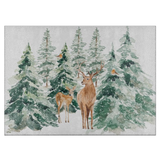 Rustic Winter Woodland Animals Cutting Board (Front)