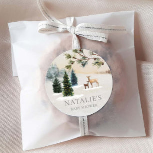 Rustic Winter Woodland Baby Shower Classic Round Sticker
