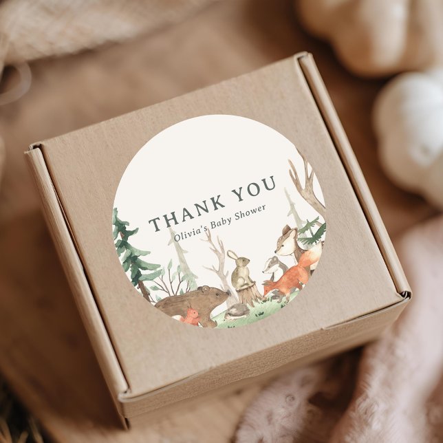 Rustic Winter Woodland Baby Shower Favour Classic Round Sticker (Creator Uploaded)