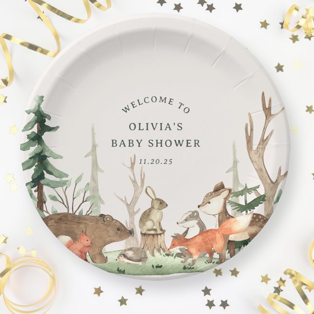 Rustic Winter Woodland Baby Shower Paper Plate (Creator Uploaded)