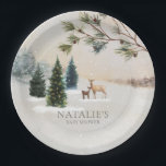 Rustic Winter Woodland Baby Shower Personalised Paper Plate<br><div class="desc">These paper plates are designed with rustic charm that will transport your baby shower to a cosy woodland scene. Ideal for a cosy gathering, these paper plates are a delightful addition to your celebration. Enhance your celebration with a touch of rustic elegance. Click Personalise to edit all text. Matching items...</div>