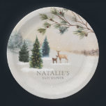Rustic Winter Woodland Baby Shower Personalised Paper Plate<br><div class="desc">These paper plates are designed with rustic charm that will transport your baby shower to a cosy woodland scene. Ideal for a cosy gathering, these paper plates are a delightful addition to your celebration. Enhance your celebration with a touch of rustic elegance. Click Personalise to edit all text. Matching items...</div>