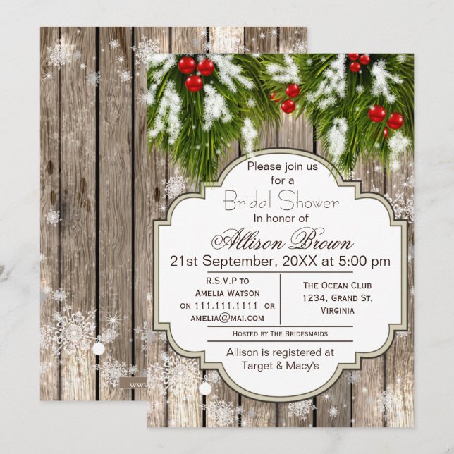 Rustic Winter Woodland Bridal shower Invitation (Front/Back)