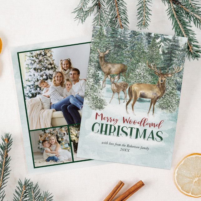 Rustic Winter Woodland Christmas 3 Photo Holiday Card (Creator Uploaded)