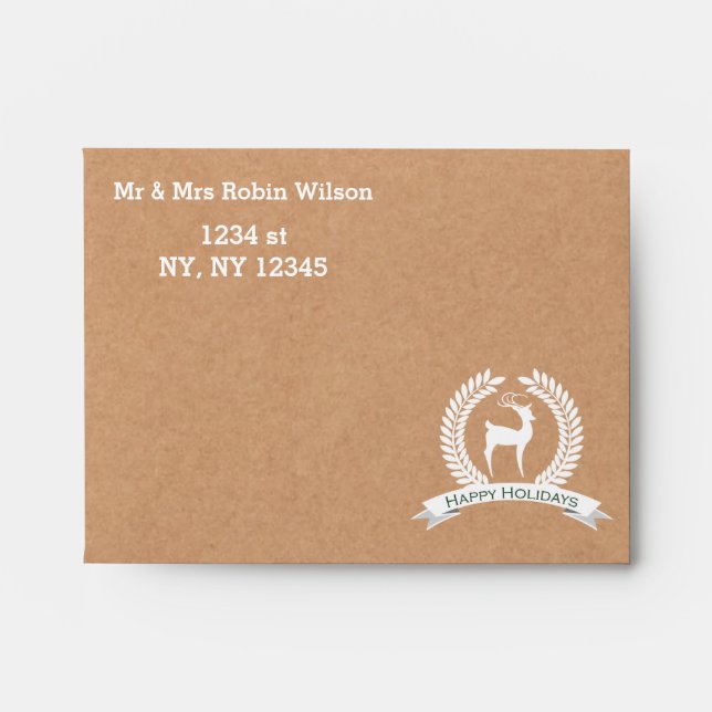 Rustic winter woodland deer Holiday envelopes (Front)