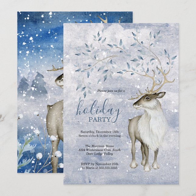 Rustic Winter Woodland Deer Holiday Party Invitation (Front/Back)