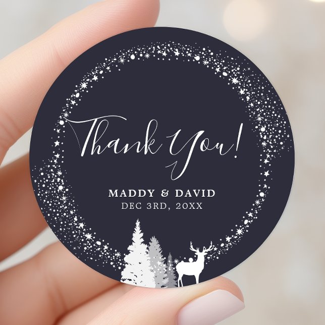 Rustic Winter Woodland Deer Thank You Classic Round Sticker (Creator Uploaded)
