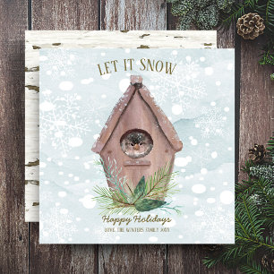 Rustic Winter Woodland   Let It Snow Bird Holiday Card