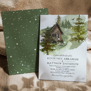 Rustic Winter Woodland Log Cabin Wedding Invitation