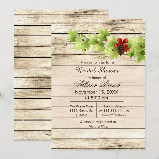 Rustic Winter Woodland pine cones Bridal shower Invitation (Front/Back)