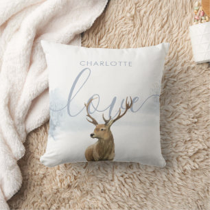 Rustic Winter Woodland Scene Stag Personalised Cushion
