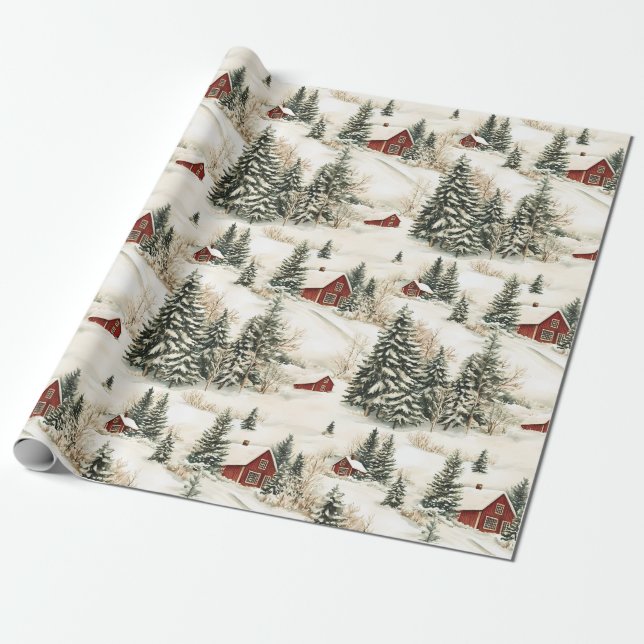 Rustic Winter Woodland Snow Holiday Christmas Wrapping Paper (Unrolled)