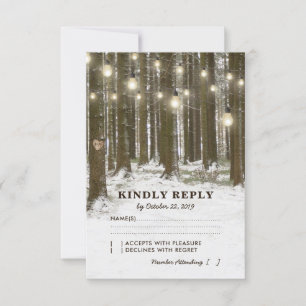 Rustic Winter Woodland Tree Lights Wedding RSVP