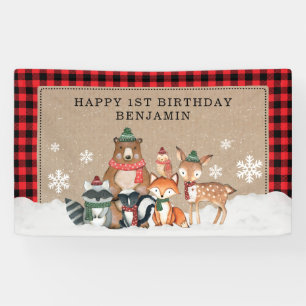 Rustic Winter Woodland Wild Animals 1st Birthday Banner