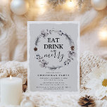 Rustic Winter Wreath Christmas Party Invitation<br><div class="desc">Invite friends, family or colleagues to celebrate the holiday season with these elegant rustic christmas party invitations. Design features your event details in chic black lettering, with a watercolor illustration of a botanical rustic wreath and the typography 'Eat Drink and be Merry'. Customise this elegant invitation with your event type,...</div>