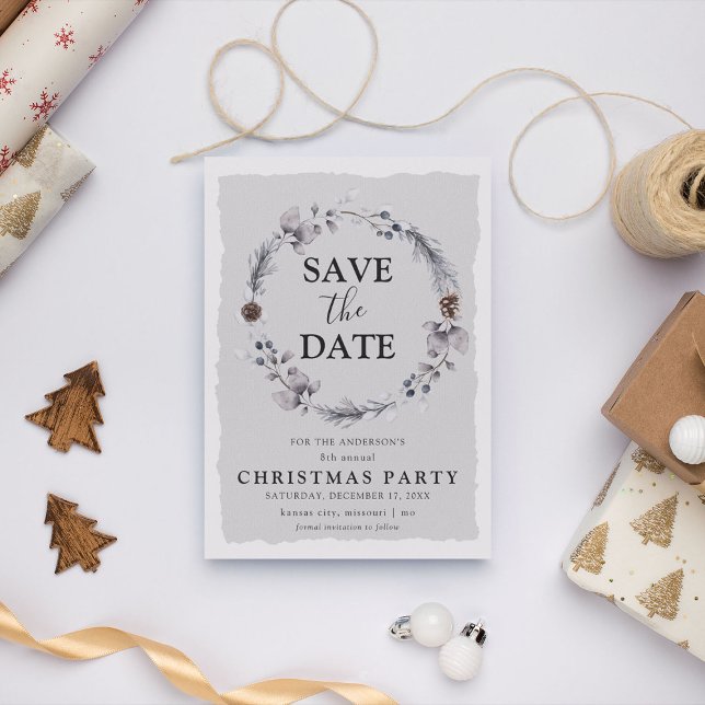 Rustic Winter Wreath Christmas Save the Date Invitation Postcard (Creator Uploaded)