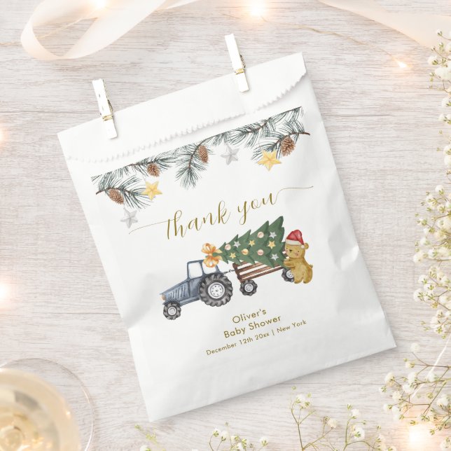 Rustic Winter X'mas Tree Tractor Bear Baby Shower  Favour Bags (Clipped)