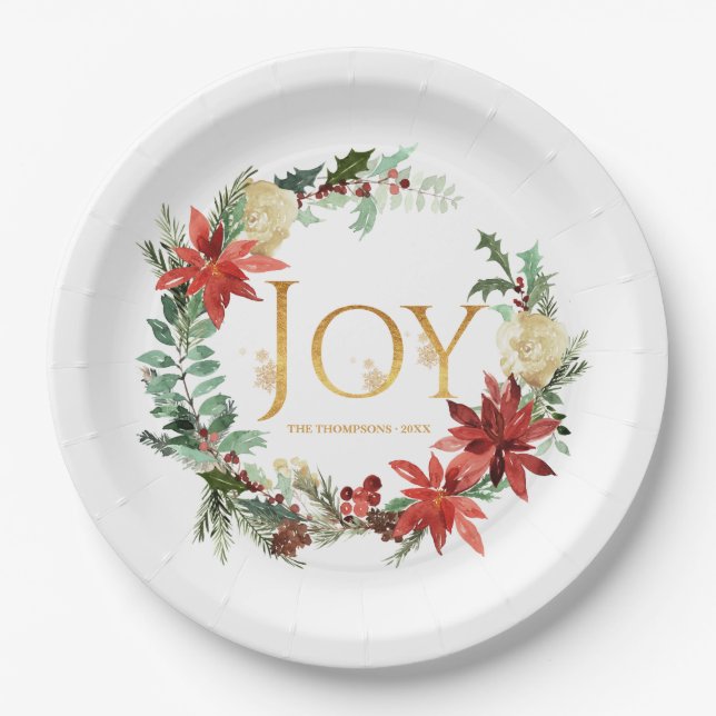 Rustic Winterland Joy Christmas Party Paper Plate (Front)