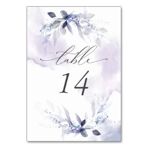 Rustic Wispy Violet Watercolor Leaves Table Number