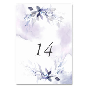 Rustic Wispy Violet Watercolor Leaves Table Number