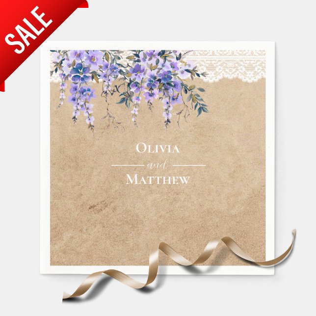 Rustic Wisteria Floral Lace Wedding Thank You Napkin (Creator Uploaded)