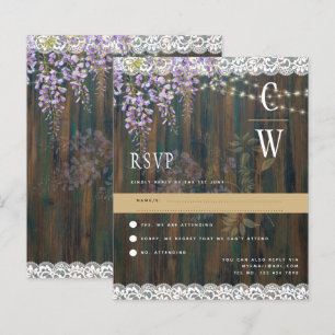 Rustic Wisteria Lace Lights Wood Wedding RSVP